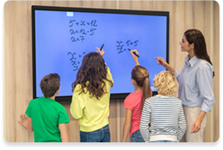 Students using OneScreen touchscreen